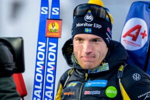 Sebastian Samuelsson of Sweden in mixed zone after men's 12,5 km pursuit during the IBU Biathlon World Championships on February 16, 2025 in Lenzerheide.
