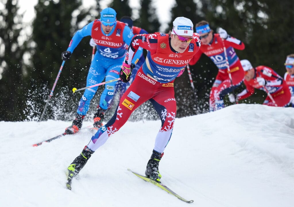 Johannes Hoesflot Klaebo (NOR) and Federico Pellegrino (ITA). Photo: GEPA pictures/ Harald Steiner © Bildbyrån
