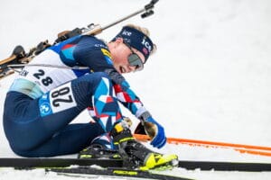 Einar Hedegart of Norway after competing in men's 12,5 km biathlon pursuit during the IBU World Cup on March 18, 2023 in Oslo.