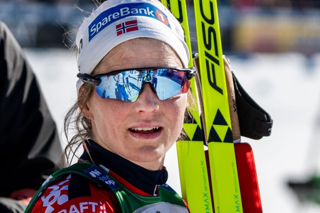 Therese Johaug of Norway after the women's classic technique 50 km mass start during the FIS Cross-Country World Cup on March 23, 2025 in Lahtis.