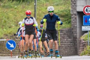 Lisa Vittozzi (ITA), Mirco Romanin (ITA), coach Team Italy, (l-r) - Biathlon summer training, Lavaze (ITA).