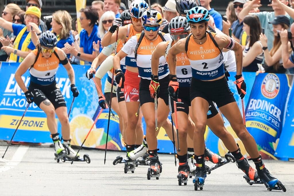 13.08.2023, Wiesbaden, Germany (GER): Dorothea Wierer (ITA), Hanna Kebinger (GER), Lisa Vittozzi (ITA), (l-r) - City Biathlon - Wiesbaden (GER).