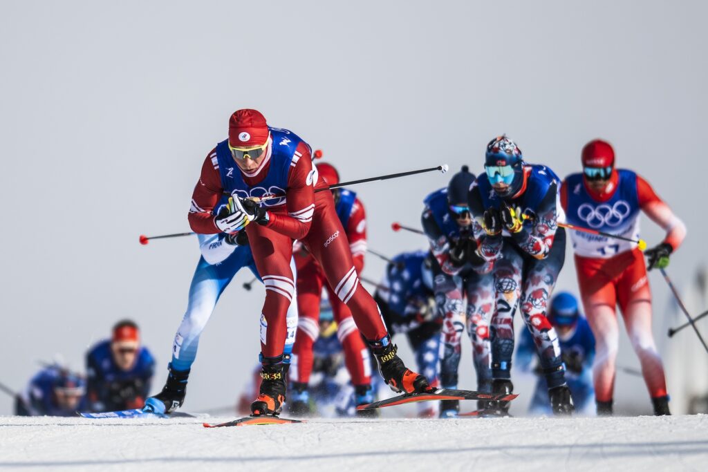 220219 Alexander Bolshunov of ROC (Russia) competes in men's cross country skiing 30 km during day 15 of the 2022 Winter Olympics on February 19, 2022 in Zhangjiakou. Photo: / COP 217 / VG0245