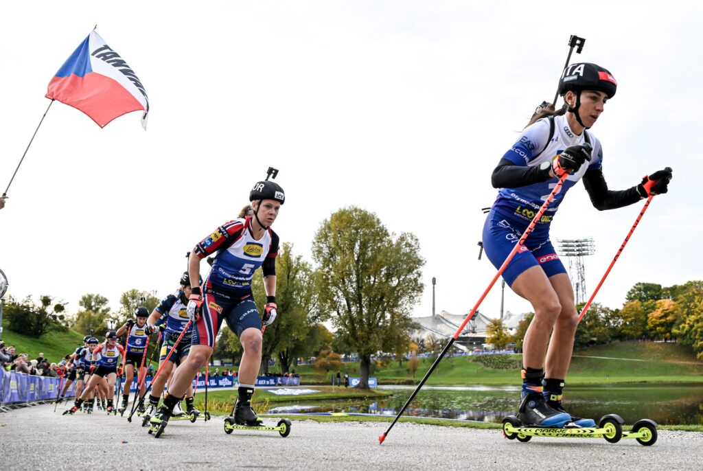19.10.2025, Munich, Germany (GER): Karoline Offigstad Knotten (NOR), Lisa Vittozzi (ITA), (l-r) - Loop One Biathlon Opening Festival - Munich (GER). www.nordicfocus.com. © . Every downloaded picture is fee-liable.