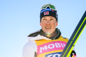 Johannes Høsflot Klæbo of Norway after the Men's Sprint final during the FIS Cross-Country World Cup on February 14, 2025 in Falun.