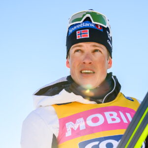 Johannes Høsflot Klæbo of Norway after the Men's Sprint final during the FIS Cross-Country World Cup on February 14, 2025 in Falun.