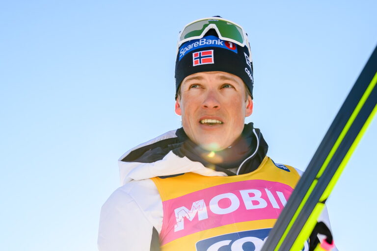 Johannes Høsflot Klæbo of Norway after the Men's Sprint final during the FIS Cross-Country World Cup on February 14, 2025 in Falun.