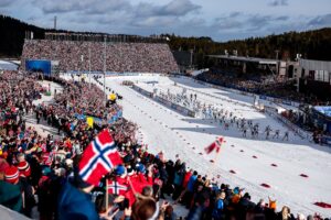 All athletes starting the race - FIS Nordic World Ski Championships Cross-Country, mass men, Trondheim (NOR).