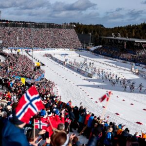 All athletes starting the race - FIS Nordic World Ski Championships Cross-Country, mass men, Trondheim (NOR).